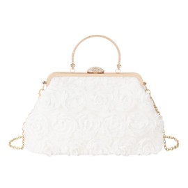Meliyya Women's Floral Clutch Rhinestone Bridal Bag Chain Shoulder Bag Handle Evening Bag Shoulder Bag Wedding Prom Party Handbag, A-White