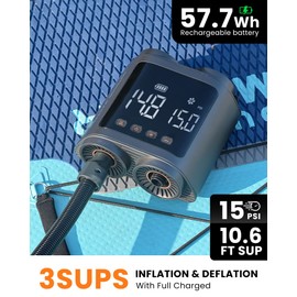 OutdoorMaster Vortex Pro 57.7Wh Rechargeable Paddle Board Pump Portable, Electric SUP Pump Battery for 3 SUPs Inflation & Deflation, Max 20PSI 12V/15.8V DC & Type-C Input, 8 Nozzles for Inflatables