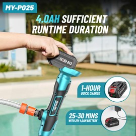 Seesii Cordless Stick Water Transfer Pump, With 4000mAh 21V Battery & Charger, 720GPH, 32FT Head, Handheld Portable Utility Sump Pump Kit with 3/4" Outlet for Pool/Garden/Pond/RV/Boat Draining