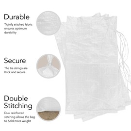 AK TRADING CO. 14" x 26" Poly Sandbags W/UV Protection & Built-in Ties - Flood Water Barrier - Tent Sandbags - White