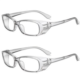Pack of 2 simple lenses, transparent anti-fog glasses, work safety glasses, anti-splash lenses, suitable for laboratory, construction, welding.