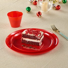 PLASTICPRO 30 Pack 10.7'' Christmass Red Plastic Party Plates Edge Collection Premium heavyweight Elegant Disposable Tableware Dishes