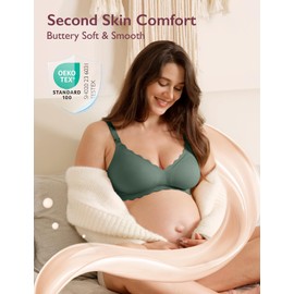 Momcozy Nursing Bras for Breastfeeding, Seamless Pregnancy Maternity Bra Wireless Classic Jelly Strip Support Nursing Bra Pine Green