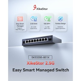XikeStor 9-Port 2.5G Web Managed Ethernet Switch, VLAN/QoS/STP/IGMP/LACP Supported, Fanless Easy Smart 2.5Gb Network Switch, Aluminum Housing, Desktop/Wall-Mount