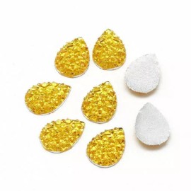 Unbranded 10 Druzy Resin Embellishment Cabochons Yellow – 18mm x 13mm – Shimmer - Teardrop
