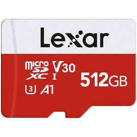 Lexar E-Series 512GB Micro SD Card, microSDXC UHS-I Flash Memory Card with Adapter, 100MB/s, C10, U3, A1, V30, Full HD, 4K UHD, High Speed TF Card