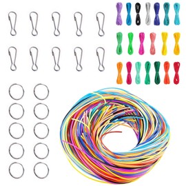 Ksvaye 200 PCS Scoobies Strings Plastic Scoubidou Strings Elastic Scooby Doo String Bracelet Cord Scooby String with 10 PCS Snap Clips + Key Chain Rings for Jewelry Making DIY Crafts Necklaces