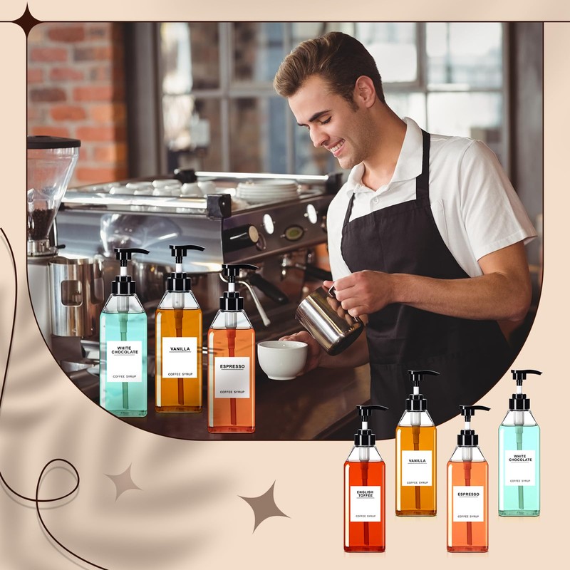 Nuogo 6 Pcs Coffee Syrup Dispenser Bottles Set 750ml, 500ml,