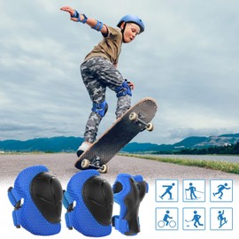 Helmet Pad Set, Kids Bike Helmet Set Skateboard Knee Pads, Protective Gear Set Adjustable for Girls Kids 3-10 Years Old (Blue)