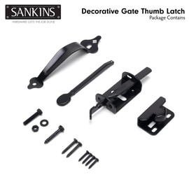 SANKINS Thumb Gate Latch for Wooden Fence Heavy Duty, Thumb Latch Hardware with 9 inch Decorative Handle, Self Locking Thumb Latch for Swing Gate, Garden, Metal Gate, Vinyl Fence, Black