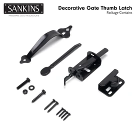 SANKINS Thumb Gate Latch for Wooden Fence Heavy Duty, Thumb Latch Hardware with 9 inch Decorative Handle, Self Locking Thumb Latch for Swing Gate, Garden, Metal Gate, Vinyl Fence, Black