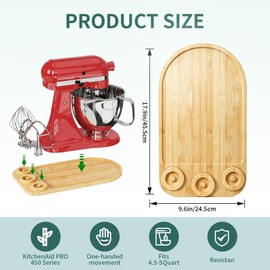 2-in-1 Mixer Sliding Mat with Attachment Storage for KitchenAid Stand Mixer, Bamboo Mixer Slider Pad for KitchenAid 4.5-5 Qt Tilt-Head Mixer, Easy Move & Protect Countertop, Hold 3 Mixer Attachments
