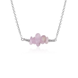 Kunzite Chip Bead Bar Necklace in Stainless Steel