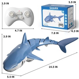 BLmukce 2.4GHz Remote Control Shark Toy for Pool, 1:18 Scale High Simulation RC Shark with Light & Spray Water, Electric Remote Controlled Swimming Water Toy Boat for 4 5 6 7 Year olds Kid Boys Girls