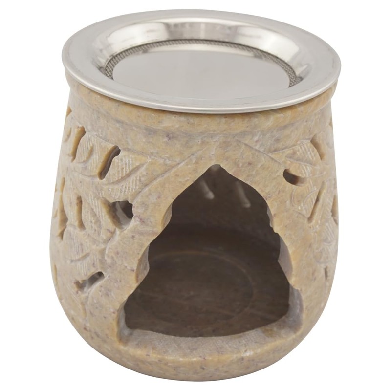 Indian Soapstone Incense Burner - Stainless Steel Strainer & Heat