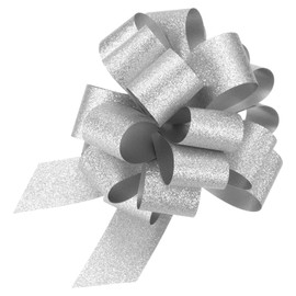 uxcell 10pcs 5 Inch Large Pull Bow Glitter Gift Wrapping Big Pull Bows Ribbon Silver for Wedding Baskets Presents Christmas Party
