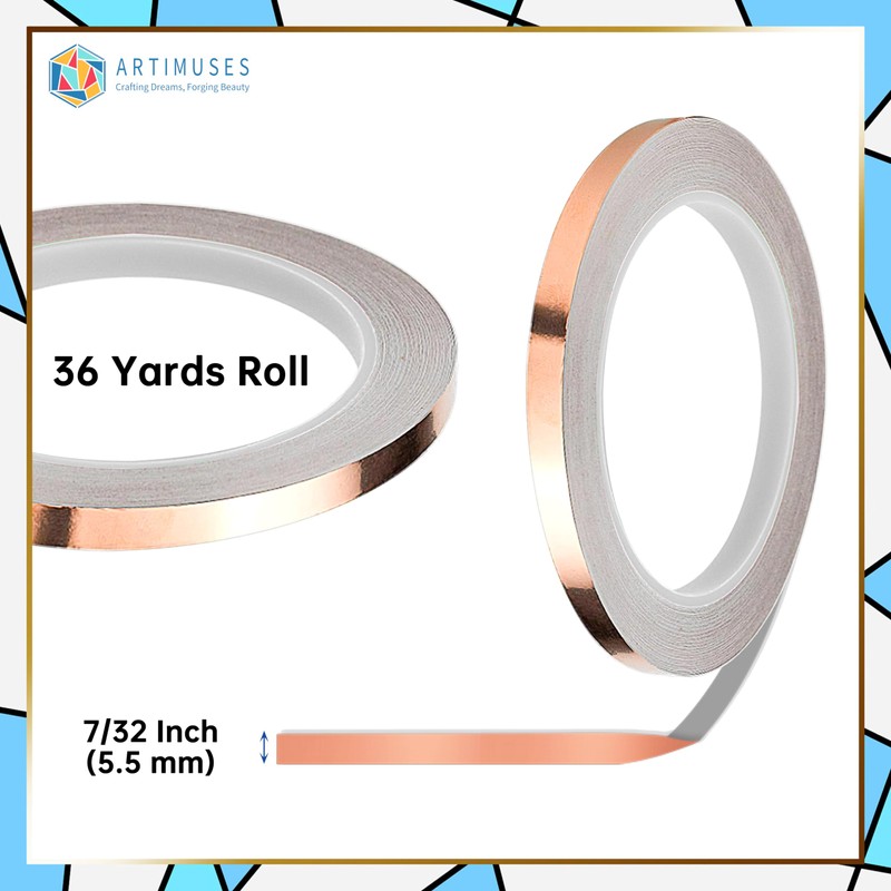 ARTIMUSES 7/32 Inch Silver Backed Copper Foil Tape for Stained