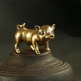 MHYGKTXRA 2pcs Decorative Brass Pig Figurine Statue - Unique Collectible Animal Decoration, Perfect for Home, Office, or Garden