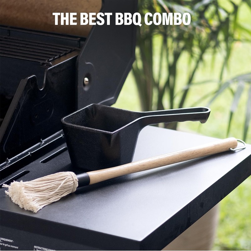 Cast Iron Basting Pot and BBQ Mop Brush - BBQ