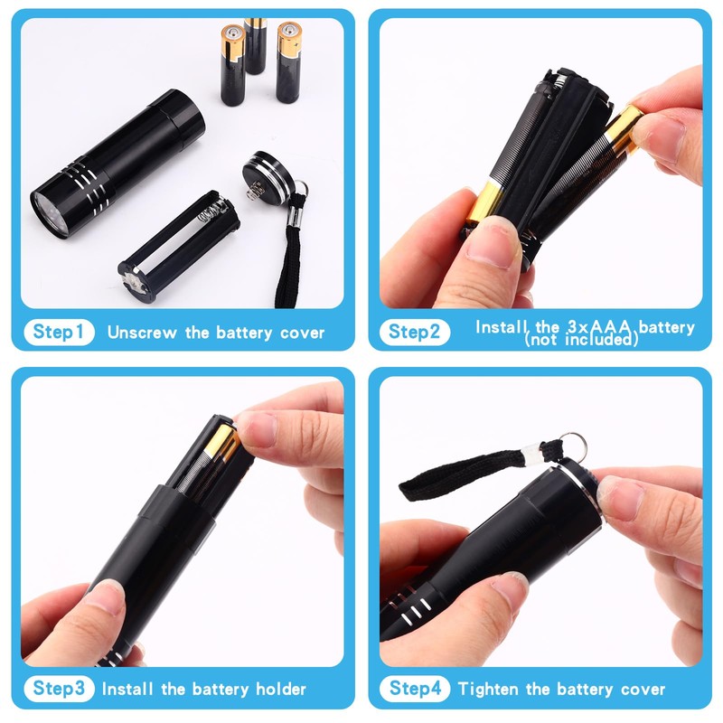 Riakrum 12 Pcs UV Blacklight Flashlights LED Handheld Mini Light