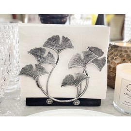 Chez JuJu Silver Ginkgo Vertical Napkin Holder | Contemporary Modern Design | Disposable Paper Hand Towel Tray Caddy | Bathroom Kitchen Dining Restaurant Wedding Party Office | Indoor Outdoor Décor
