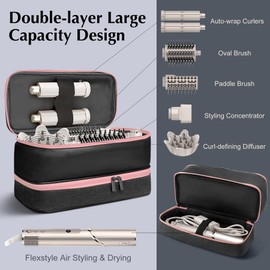 Travel Carrying Case for Shark Flex Style,Double Layer Hair Dryer Accessories Tools Storage Case, Waterproof PU Leather Organizer Bag for Shark Flexstyle/Dyson Airwrap Styler and Attachments (Black)