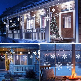 Minetom Christmas Snowflake Icicle Lights - 13ft 192LED Snowflake Drops, 12 Modes and Timer, IP65 Waterproof Connectable Christmas Lights for House Eave Window Indoor Outdoor, White