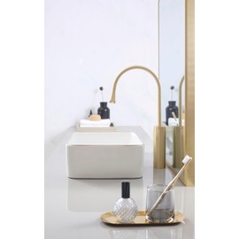 TREATLIFE HOME Ceramic Bathroom Sink Basin with Gold Trim, Stylish Design, Above-Counter Installation