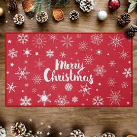 CAROMIO Christmas Doormat Merry Christmas Door Mat Red Snowflakes Non-Slip Indoor Outdoor Front Door Doormat Living Room Bedroom Entrance Rug Kitchen Floor Mat Home Festive Decoration 20" x 32"