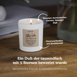 Geschenk zum Geburtstag - Duftkerze mit Spruch - Geburtstagsgeschenk, Happy birthday, Geburtstagskerze, Sprüche - Handgemachte Kerze - Sojawachs - Weiß