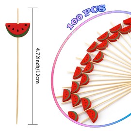 100PCS Cocktail Picks Toothpicks for Appetizers Charcuterie Accessories Cocktail Picks for Drinks Bamboo Toothpicks Cocktail Toothpicks Watermelon Toothpicks for Food Fruit Long Toothpicks 4.7Inch