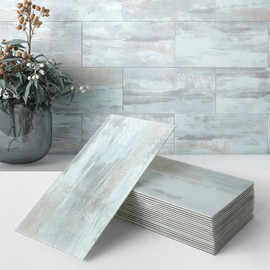 BeNice Matte Bathroom Backsplash Peel and Stick Subway Tile Stickers Waterproof,Stick on Backsplash for Kitchen Wall Individual Tiles 3.85INx7.79IN (Califonia Blue,23PCS)