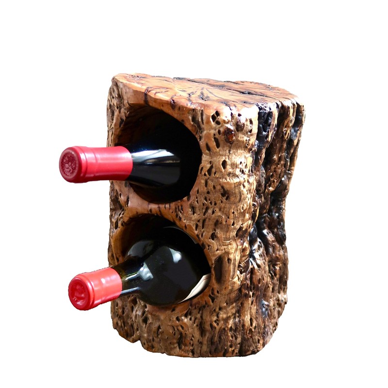 THY COLLECTIBLES Natural Handcarved Tree Stump Wood Wine Bottle Holder
