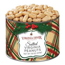 Virginia Diner Holiday Plaid Salted Virginia Peanuts - Toasty Holiday Peanuts Virginia Gift Pack Non-GMO, Preservative Free from Virginia Since 1929-18 Oz Can
