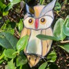 Handmade Stained Glass and Wrought Iron owl suncatcher - Amber