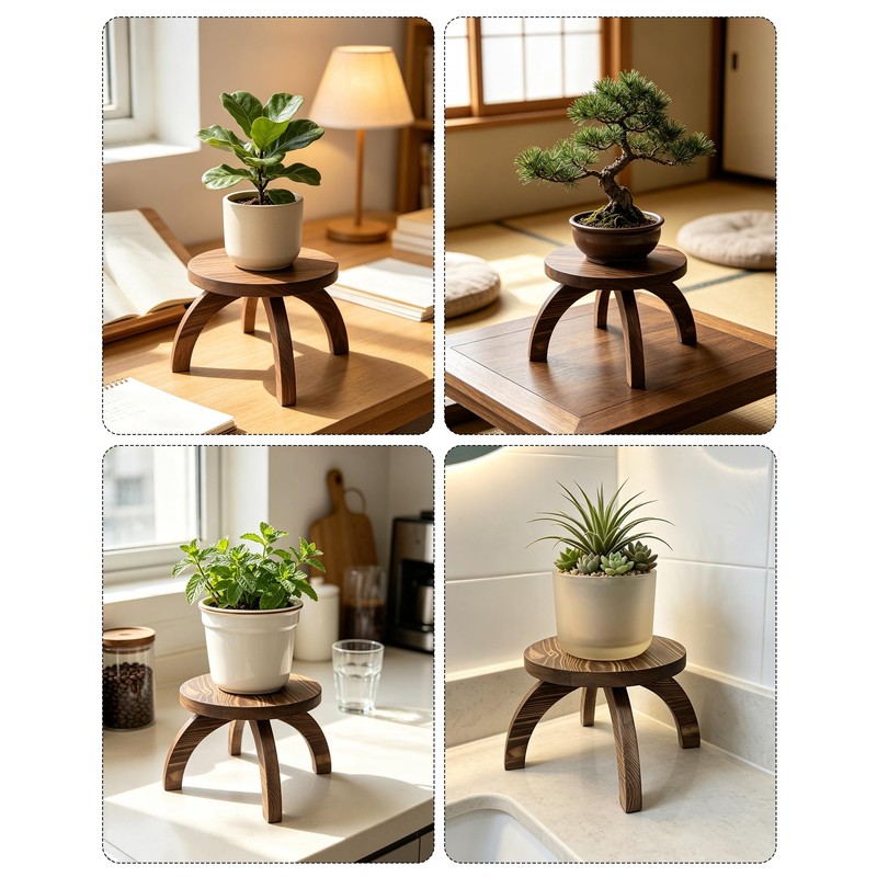 Short Plant Stand Indoor Outdoor 2 Pack, Solid Wood Plant