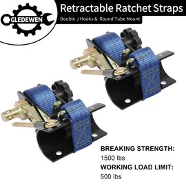 Ladder Rack Straps, W/J-Hook (4PCS), Blue Ladder Rack Ratchet Straps, 2" Black Round Tube Mount, 1.5" Wide x 7.5' Long, 500 lbs Load Heavy Duty, Truck/Lumber Rack Strap, Pipe/Roof Rack Straps