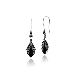Gemondo 925 Sterling Silver 1ct Black Onyx & Marcasite Art Deco Drop Earrings