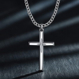 DOTBJ Cross Necklace for Men 925 Sterling Silver Cross Pendant with Stainless Steel Chain 24 Inch(White Gold)