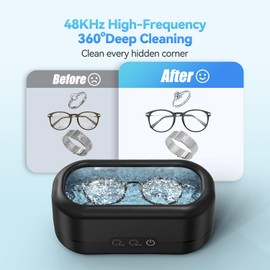 Ultrasonic Jewelry Cleaner, 48KHz 12OZ Jewelry Cleaner Ultrasonic Machine with Dual Cleaning Modes for Jewelry, Eyeglasses, Rings, Watch Strap, Dentures-Classic Black