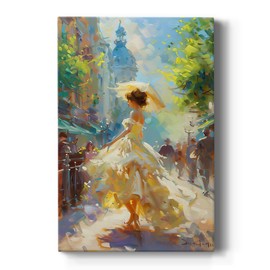 Renditions Gallery Canvas Wall Art Paintings & Prints Pastel Women in White dress Posing in Street Abstract Wall Hangings for Lounge Kitchen Bedroom - 8" X 12" LT567