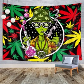 FENDROM Funny Trippy Cool Alien Tapestry Wall Hanging,Weed Tie Dye Aesthetic Hippie Wall Art For Living Room Bedroom Dorm