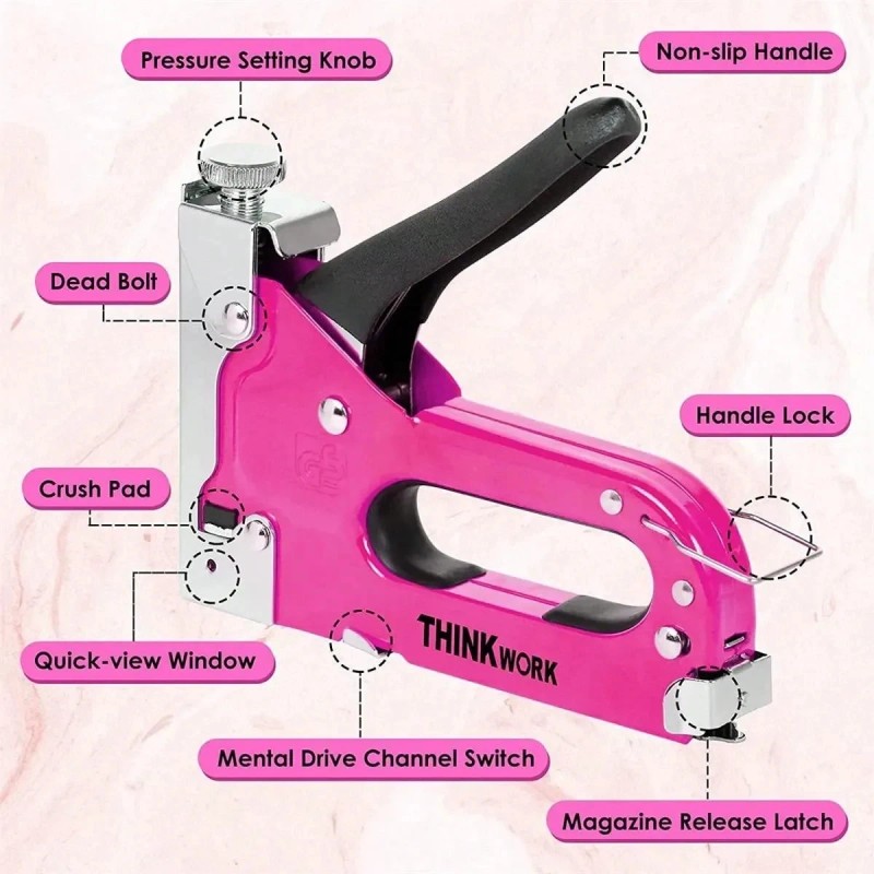 THINKWORK Pink Staple Gun Tool Set 25 Piece Home Tool