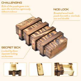 KAILIMENG Puzzle Box, Secret Magic Box with 2 Hidden Compartments Drawers for Coin Money - Brain Teaser Trick Box 3D Wooden Puzzle for Adults