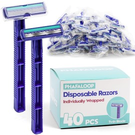 Phafaloop Individually Wrapped Twin Blade Disposable Razors, 40 Pack