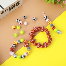 Ouligay 70pcs Sports Beads, 12mm Basketball Baseball Volleyball Football Tennis Softball Beads, Acrylic Beads for Crafts Bracelets Necklace Pendants(7 Styles 10pcs Each)