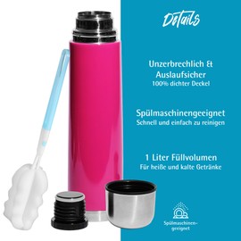 GRÄWE Thermos Flask, Stainless Steel Drinking Bottle, 1 Litre, Thermos Flask, Insulated Flask for on the Go with Cup, Leak-