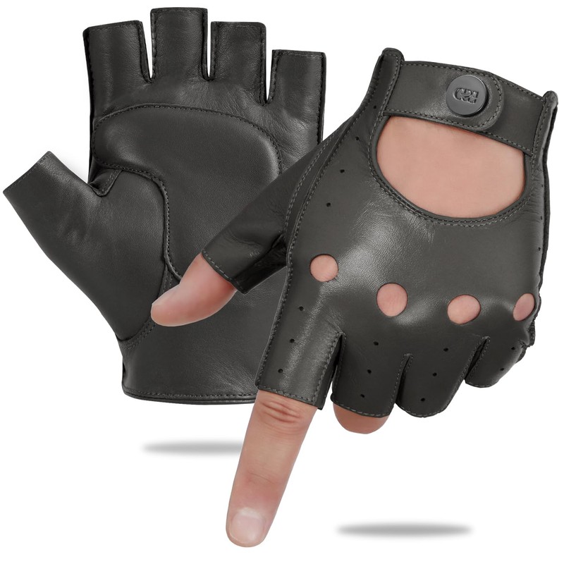 GSG Mens Fingerless Leather Gloves Driving Cycling Motorcycle Half Gloves