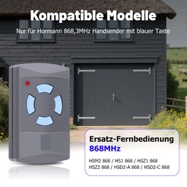 1 x Replacement for Hörmann Handheld Transmitter, Garage Door Opener 868.3 MHz, 4 Channels, Remote Control Compatible with Hörmann HSM4-868, HSE2-868, HS4-868 for SupraMatic, ProMatic, RotaMatic