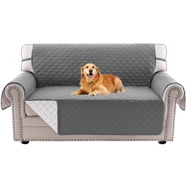 PrinceDeco Couch Cover Washable Reversible Loveseat Sofa Cover Couch Cover for 2 Cushion Couch Furniture Protector with Elastic Straps for Pets Kids Dog Cat(Loveseat 46",Grey)